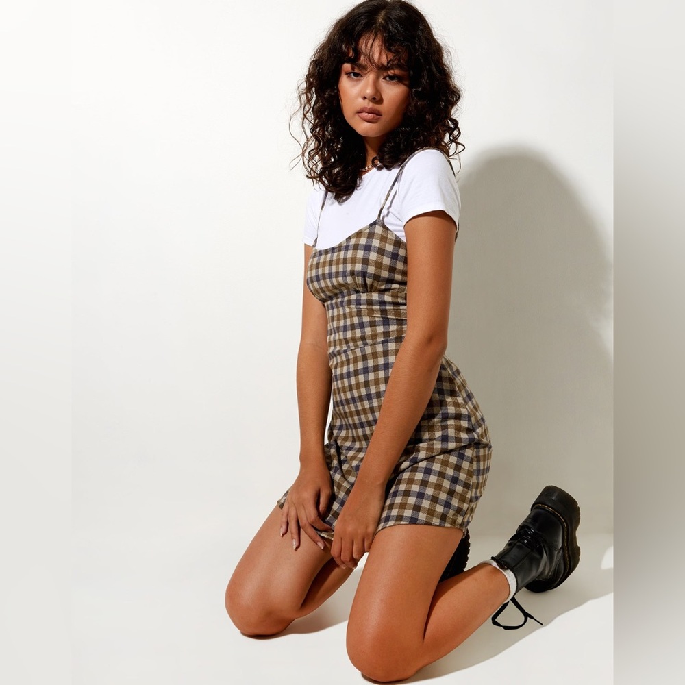NWT MOTEL Valy Slip Dress in 40s Check
